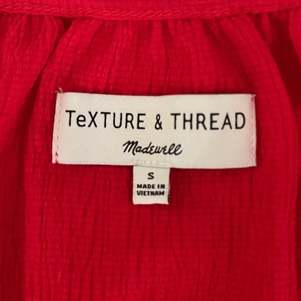 Madewell Texture & Thread Red Smocked Puff Sleeve Blouse​​​​​​​​​​​